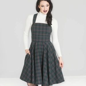 Green Plaid Peebles Pinafore Dress by Hell Bunny
